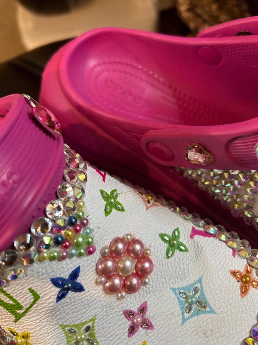 CROCS Women’s ' Pink White Multicolor Embellished Clogs - Picture 5 of 5